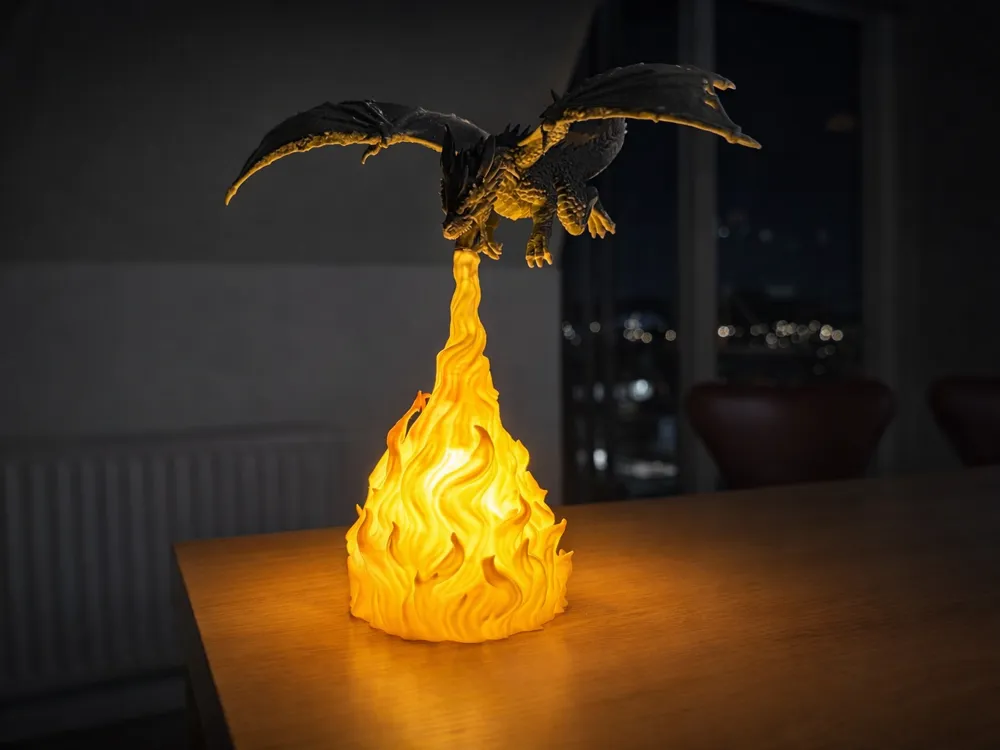 🔥 Ejderha ve Alev – 3D Baskı Dekoratif Lamba - fotoğraf 2